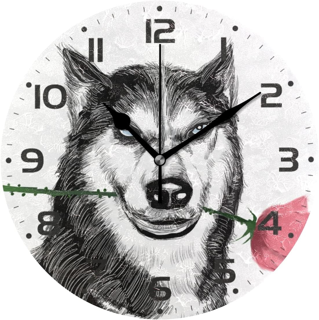 SKYSONIC Flower Dog Wall Clock 10 Inch Silent Non Ticking Round Clock ...