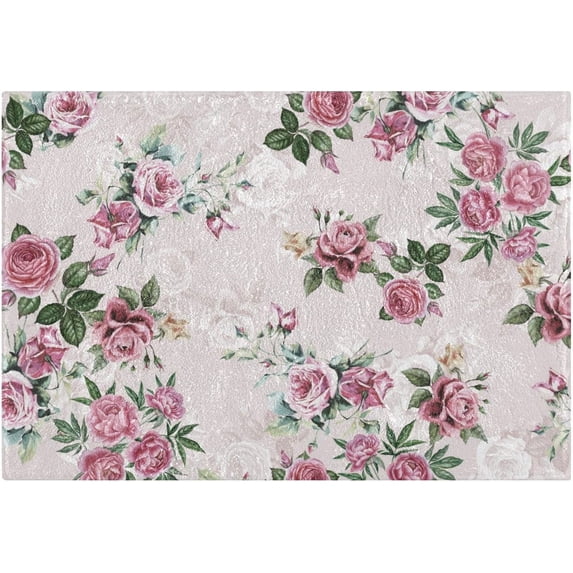 SKYSONIC Flowers Bath Mat Set Soft High Absorbent Non Slip Rectangular Bath Rug+U-Shaped Toilet Mat,24"x16"+24"x20"