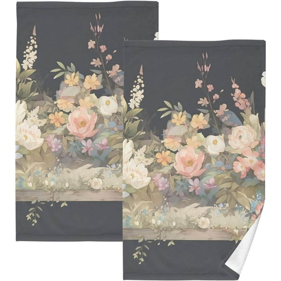 SKYSONIC Flowers Fence Hand Towels 2 Pack, Cotton Bath Towel for Drying Face Hands Body ,Absorbent Lightweight Towels for Bathroom Ktichen Travel Gym, 16"x28"