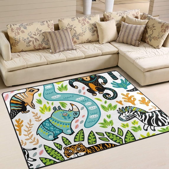SKYSONIC Forest Animals Lightweight Area Rugs Carpet Mats Floor Rug Home Decor for Kids Room Living Room 63x48 inches