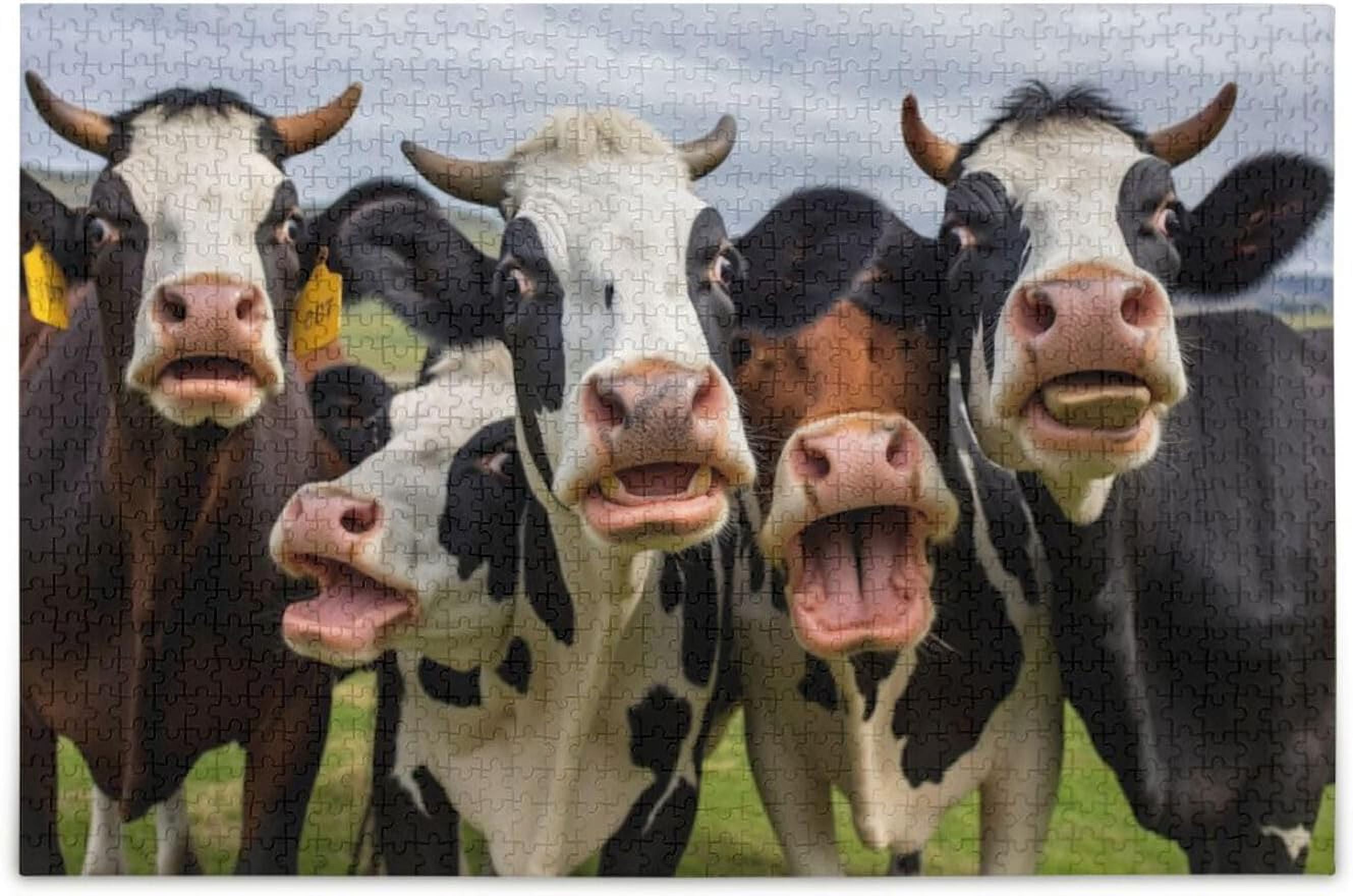 SKYSONIC Four Interesting Cows Jigsaw Puzzles, Wooden Puzzles for