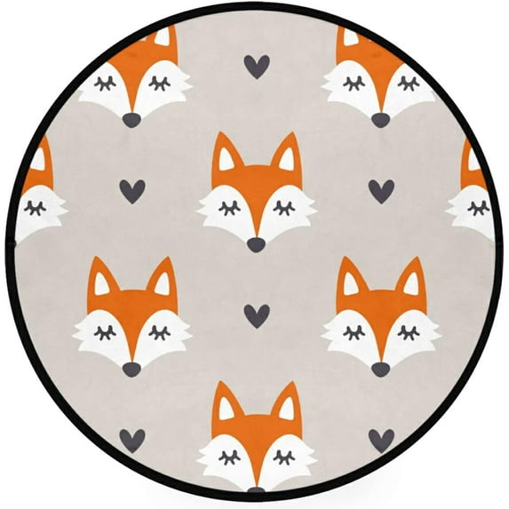 SKYSONIC Fox Pattern Hand Drawn Forest Animals and HeartsRound Area Rug Chair Couch Cover Area Rug for Bedroom Floor Sofa Living Room Non-Slip Home Decor 3 x 3 Feet