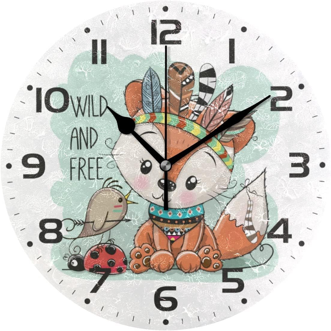 SKYSONIC Fox Wall Clock 10 Inch Silent Non Ticking Round Clock Oil ...