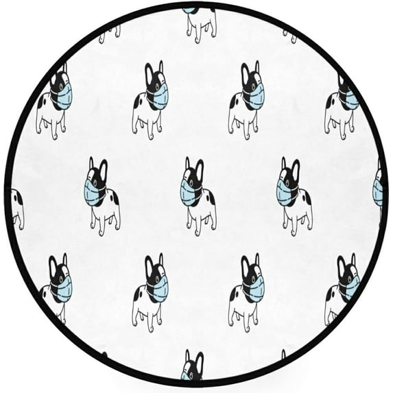 SKYSONIC French BulldogRound Area Rug Chair Couch Cover Area Rug for Bedroom Floor Sofa Living Room Non-Slip Home Decor 3 x 3 Feet