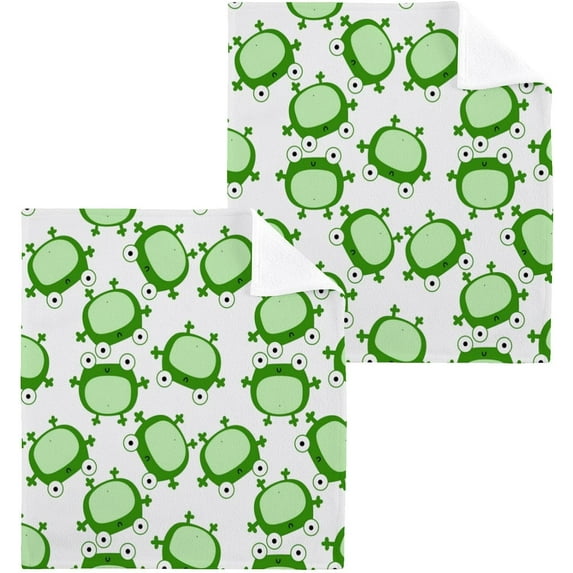 SKYSONIC Frog Washcloths Set of 2, Highly Absorbent Soft Cotton Fingertip Towels for Bathroom, Kitchen, Gym, Spa, Home Decor 12 x 12 Inch