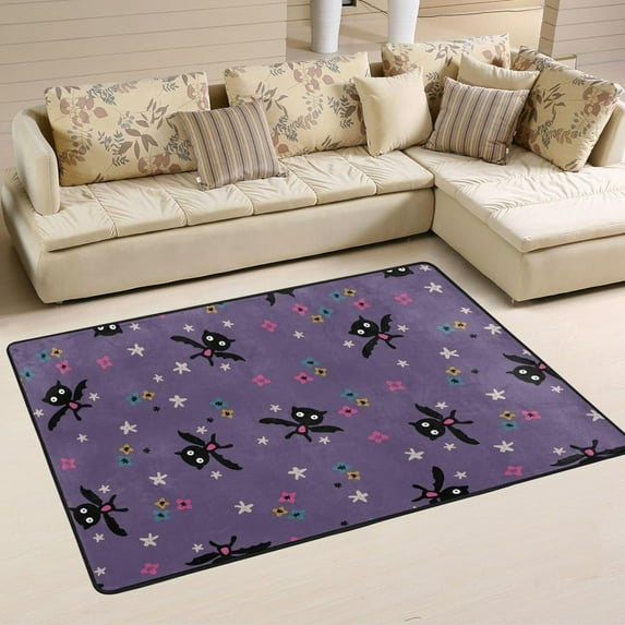 SKYSONIC Funny Bat Pattern Non-Slip Area Rug, Cartoon Cute Flower Floor Carpet Comfort Floor Mats Decor for Indoor Front Porch,Living Room, Bedroom,Kitchen (72x48")