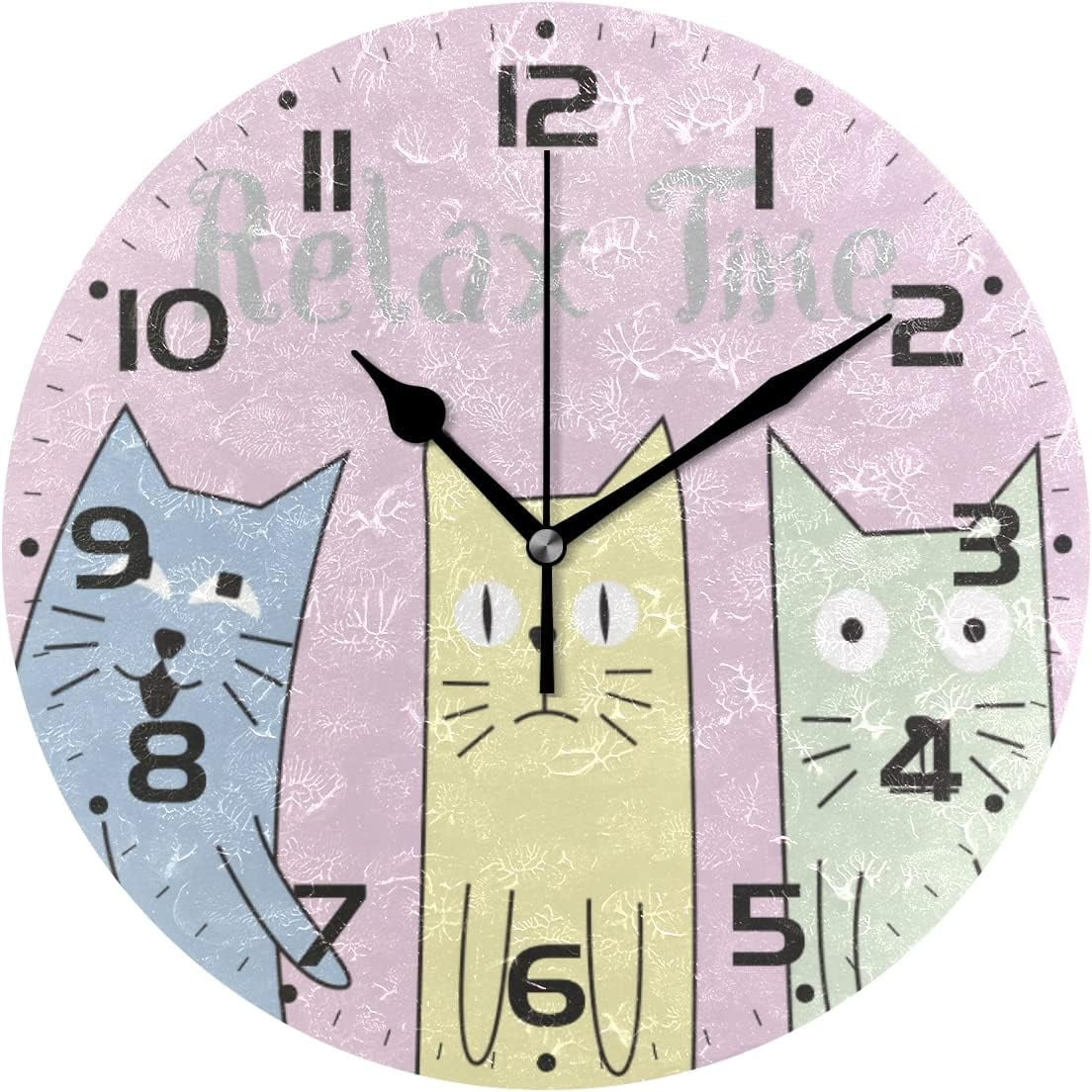 SKYSONIC Funny Cat Wall Clock 10 Inch Silent Non Ticking Round Clock ...