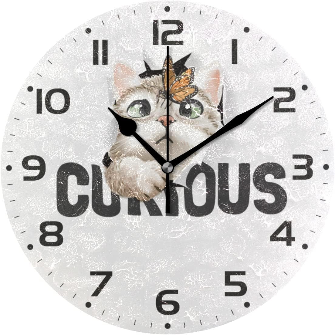 SKYSONIC Funny Cat Wall Clock 10 Inch Silent Non Ticking Round Clock ...