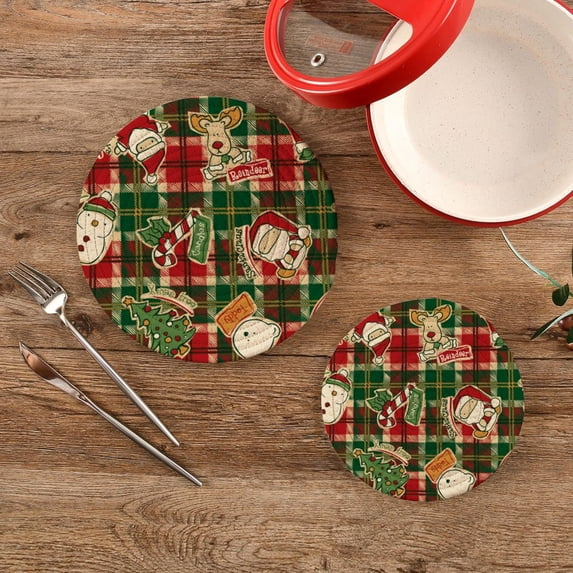 SKYSONIC Funny Christmas Elements Pot Holders Trivets, 2 Pcs Heat Resistant Trivets,Tartan Animals Cotton Thread Weave Mats for Hot Pads Pans Pot Bowl Teapot for Kitchen Decor