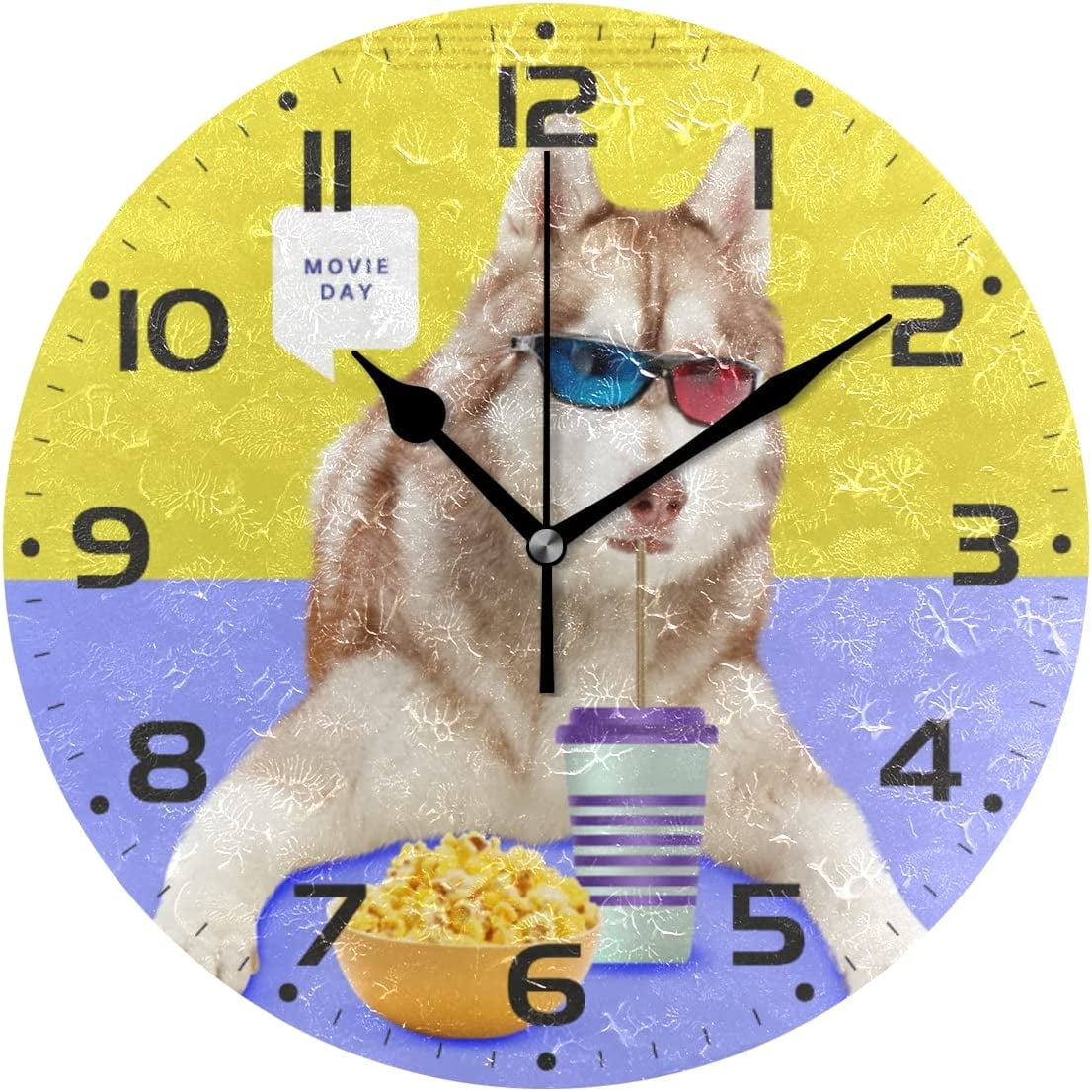 SKYSONIC Funny Dog Wall Clock 10 Inch Silent Non Ticking Round Clock ...