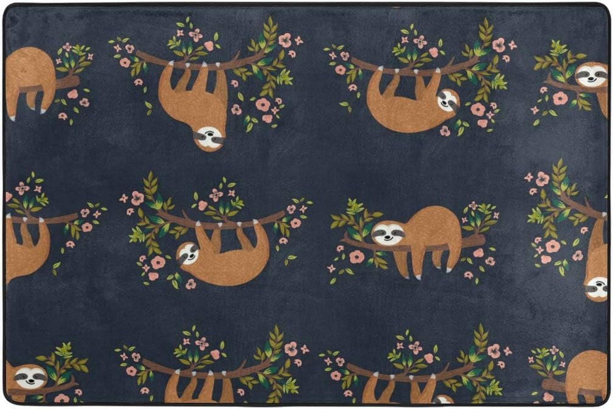 SKYSONIC Funny Sloth On Tree Area Rug Carpet for Living Room Bedroom 48 ...
