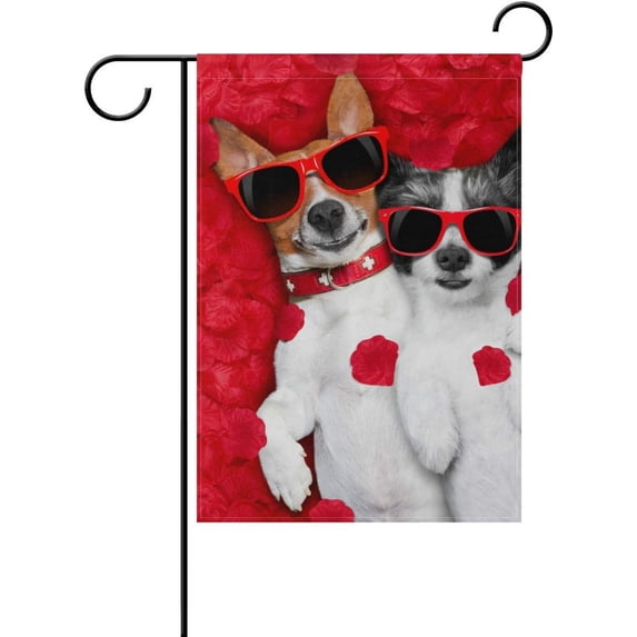 SKYSONIC Garden Flag Couple Dogs Lying Bed Double-Sided Printed Garden House Sports Flag - 12x18(in) - Polyester Decorative Flags for Courtyard Garden Flowerpot