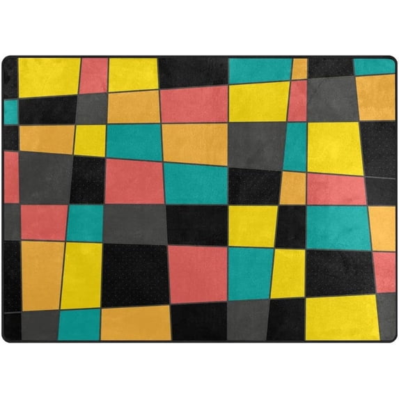 SKYSONIC Geometric Squares Area Rug 4'x5' Pet & Child Friendly Carpet for Living Room Bedroom Dining Room,Indoor Outdoor Soft Rug Washable Non Slip Comfortable Area Rug