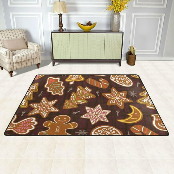 SKYSONIC Gingerbread Cookies Non-Slip Area Rug, Christmas Brown Floor Carpet Comfort Floor Mats Decor for Indoor Front Porch Living Room Bedroom Kitchen, 36"x24"