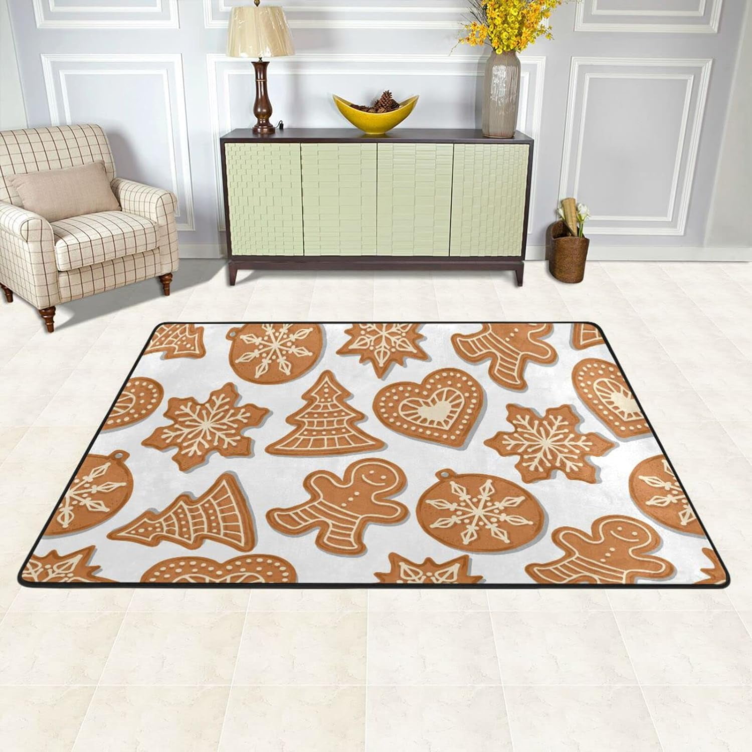 SKYSONIC Gingerbread Cookies Non-Slip Area Rug, Christmas Floor Carpet ...