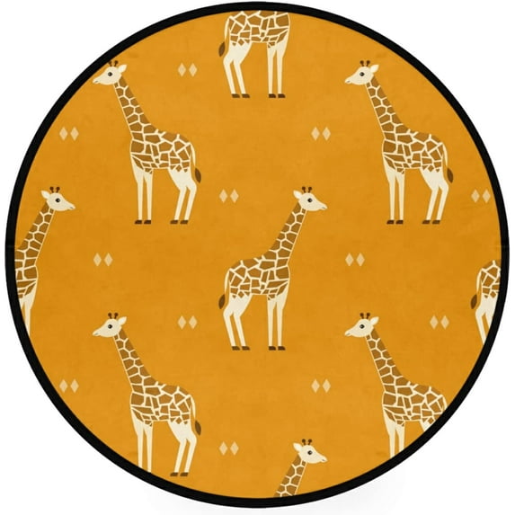 SKYSONIC Giraffes Animal Savanna Orange BackgroundRound Area Rug Chair Couch Cover Area Rug for Bedroom Floor Sofa Living Room Non-Slip Home Decor 3 x 3 Feet