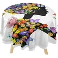 thumbnail image 1 of SKYSONIC Girl Flowers Butterflies Round Tablecloth 60inch Indoor Wrinkle Free, Spring Valentine's Day Circular Lace Table Cover Washable for Kitchen Dining Decor, 1 of 7