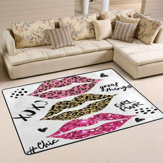 SKYSONIC Glitter Artistic Lips Non-Slip Area Rug, Floor Carpet Comfort Floor Mats Decor for Indoor Front Porch Living Room Bedroom Kitchen, 36"x24"