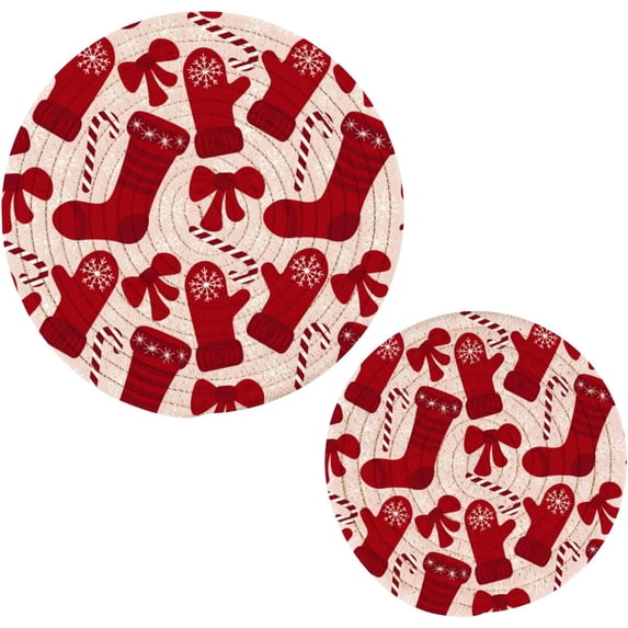 SKYSONIC Gloves Trivets Pot Holders Set of 2, Hot Pads, Table Mats,Placemats Set for Cooking and Baking, Cotton Braided Hot Pads 7in+9in