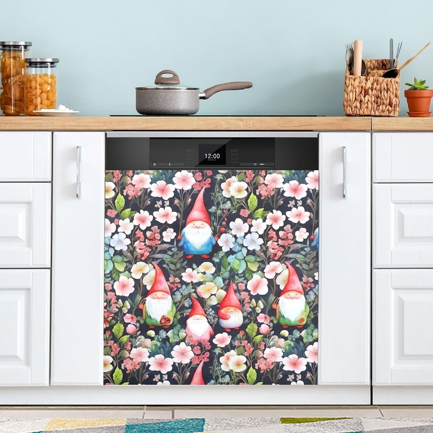 SKYSONIC Gnome Flowers Dishwasher Cover Dishwasher Front Door