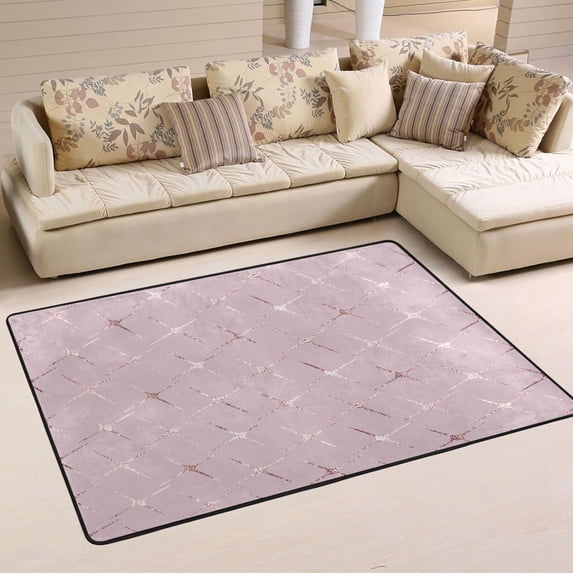 SKYSONIC Gold Rose Geometric Non-Slip Area Rug, Pink Bling Floor Carpet Comfort Floor Mats Decor for Indoor Front Porch Living Room Bedroom Kitchen, 36"x24"
