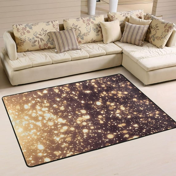 SKYSONIC Golden Abstract Sparkles Non-Slip Area Rug, Glitter Lights Bling Floor Carpet Comfort Floor Mats Decor for Indoor Front Porch Living Room Bedroom Kitchen, 36"x24"