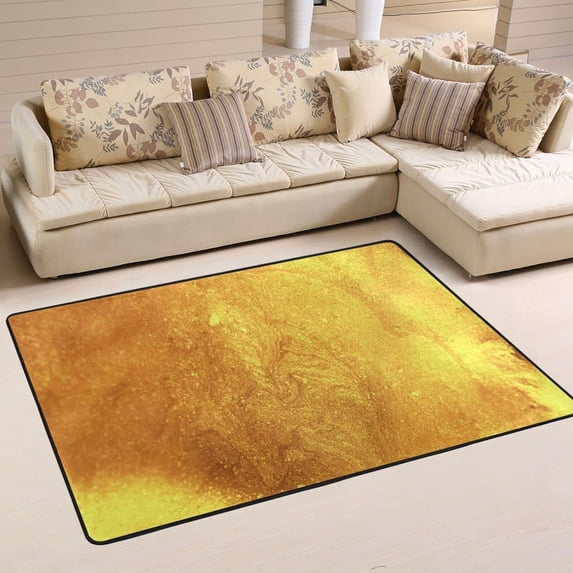 SKYSONIC Golden Luxurious Shining Non-Slip Area Rug, Floor Carpet Comfort Floor Mats Decor for Indoor Front Porch Living Room Bedroom Kitchen, 36"x24"