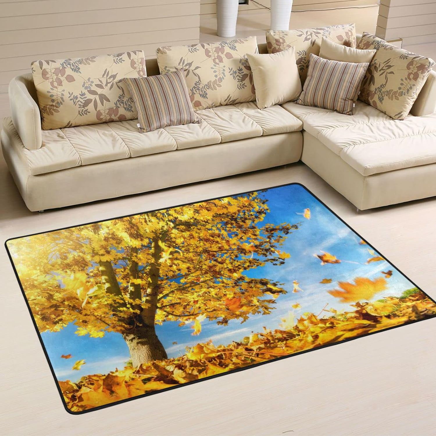SKYSONIC Golden Maple Tree Area Rug,72x48in Autumn Blue Sky Non-Slip ...