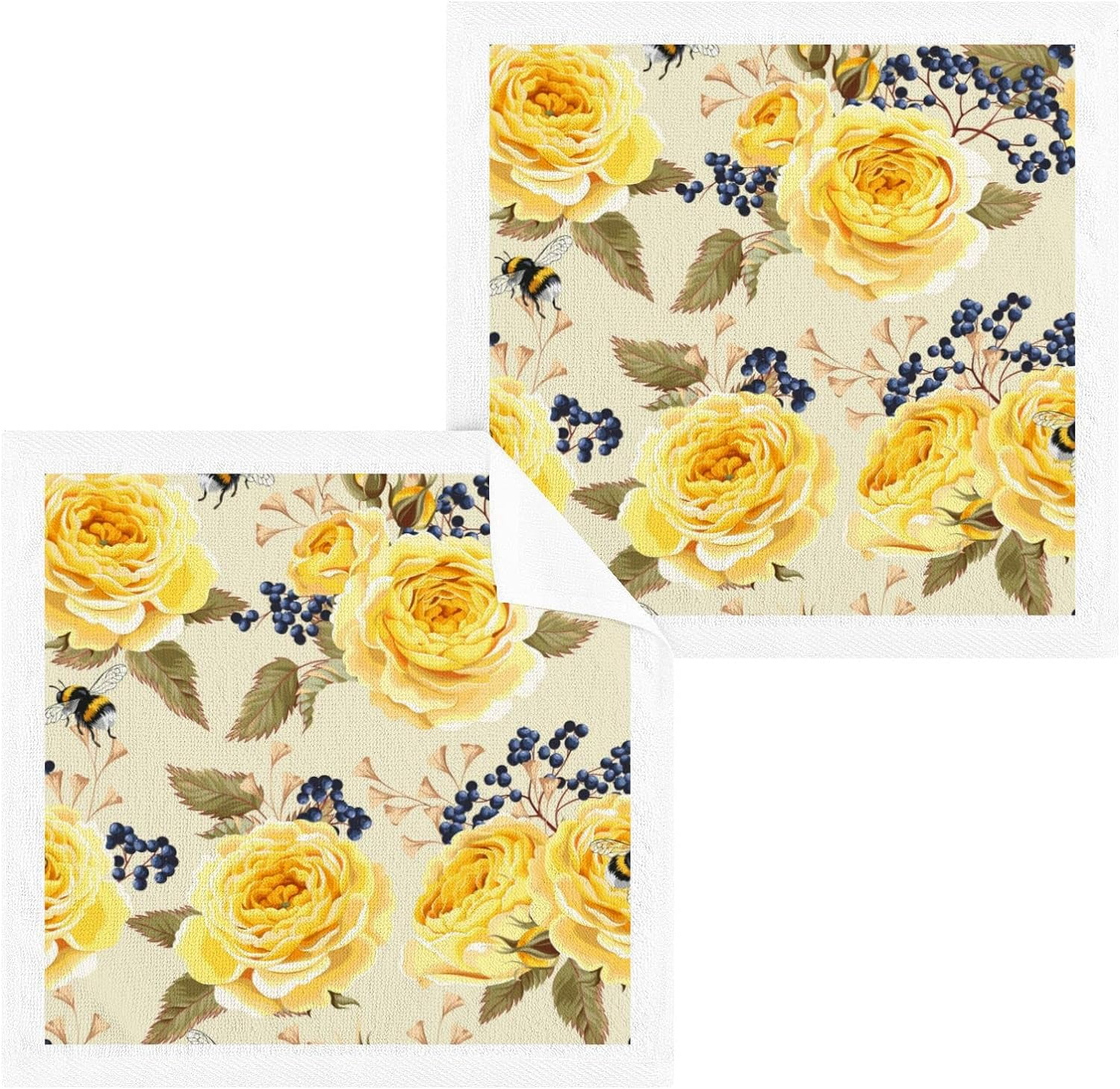 SKYSONIC Golden Sunflower 100 Cotton Washcloths 2 Pack,Highly