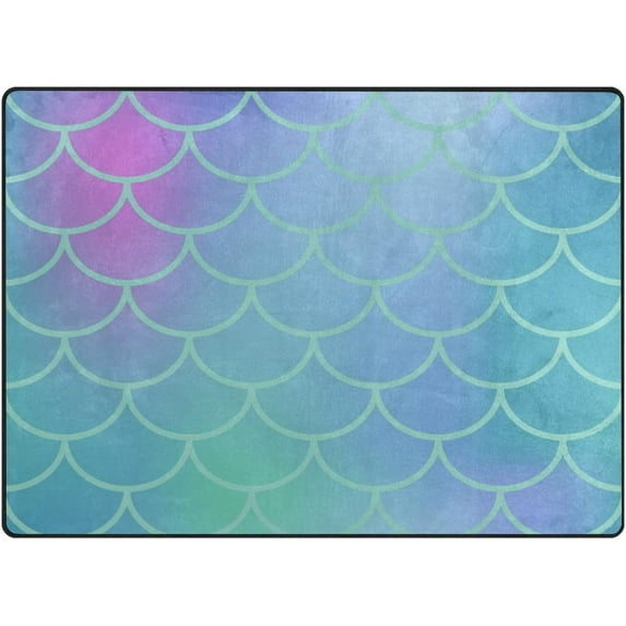 SKYSONIC Gradient Blue Fish Scale Lightweight Carpet Mats Area Soft Rugs Floor Mat Rug Home Decoration for Kids Room Living Room 63 x 48 inches