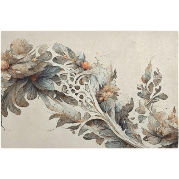 SKYSONIC Grey Art Flower Dish Drying Mat PU Leather Drying Pad for Kitchen Counter Water Absorption Heat Resistant Home Decoration Mat 17.7×11.8 inch