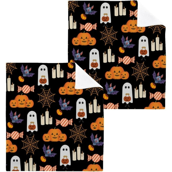 SKYSONIC Halloween Ghost Pumpkin Cotton Washcloths Set of 4, Highly Absorbent Soft Fingertip Towel for Bathroom, Gym, Hotel and Spa, 12 x 12 Inch