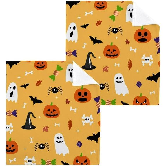 SKYSONIC Halloween Ghost Pumpkin Washcloths Set of 6, Highly Absorbent Soft Cotton Fingertip Towels for Bathroom, Kitchen, Gym, Spa, Home Decor, 12 x 12 Inch