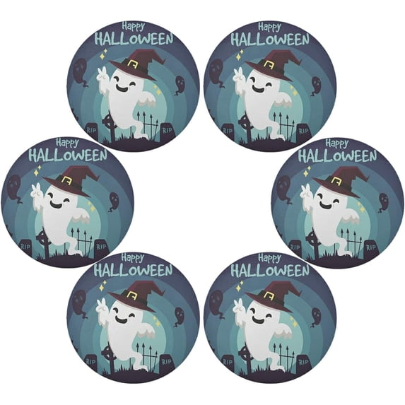 SKYSONIC Halloween Ghost Round Placemats for Dining Table Non-Slip Heat-Resistant Polyester Table Mats Set of 6 Washable Table Mats for Kitchen Dining Table Decoration