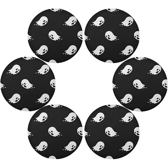 SKYSONIC Halloween Ghost Round Placemats for Dining Table Set of 6 Washable Decorative Colorful Circle Non-Slip Heat Resistant Table Mats for Kitchen Tables Holiday Party Decor
