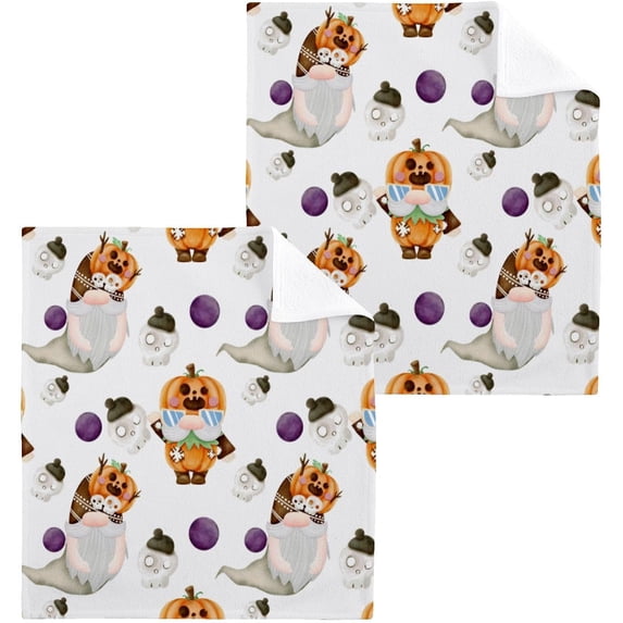 SKYSONIC Halloween Gnome Cotton Washcloths Set of 2, Highly Absorbent Soft Fingertip Towel for Bathroom, Gym, Hotel and Spa, 12 x 12 Inch
