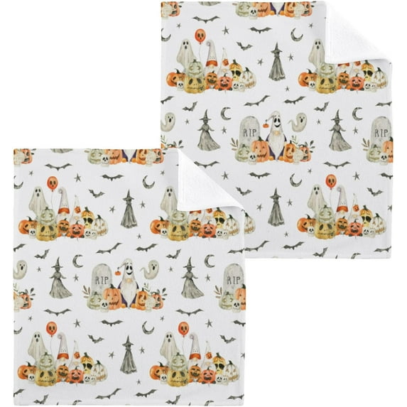 SKYSONIC Halloween Gnome Washcloths Set of 4, Highly Absorbent Soft Cotton Fingertip Towels for Bathroom, Kitchen, Gym, Spa, Home Decor, 12 x 12 Inch