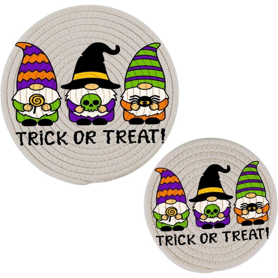 SKYSONIC Halloween Gnomes Pot Holders Trivets, 2 Pcs Heat Resistant Trivets,Trick Or Treat Cotton Thread Weave Mats for Hot Pads Pans Pot Bowl Teapot for Kitchen Decor