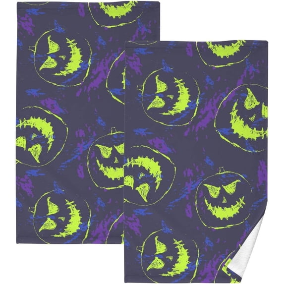 SKYSONIC Halloween Pumpkin Blue Bathroom Towels 2 PCS, 16"x28", Cotton Bath Towel Water Absorbent Lightweight Quickdry Towels for Bathroom Ktichen Travel Gym