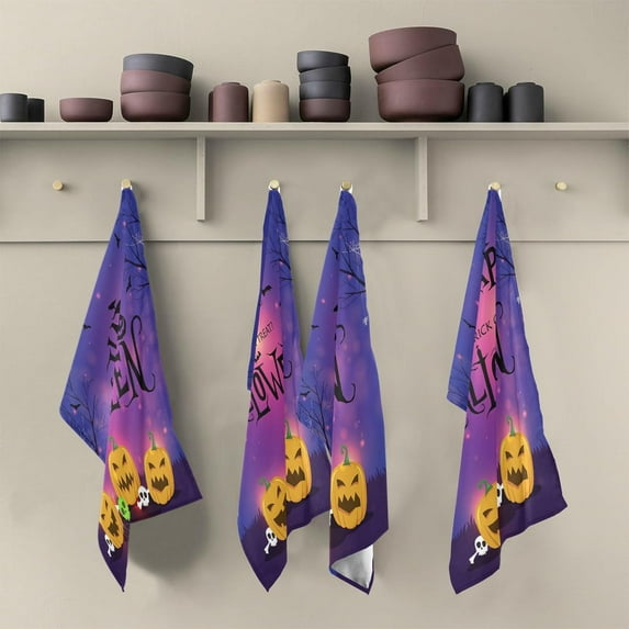 SKYSONIC Halloween Pumpkin Kitchen Dish Towel Set,Drying Kitchen Towels Tea Towels Gift Set for Drying Cleaning Cooking Baking 4Pcs