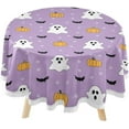 thumbnail image 1 of SKYSONIC Halloween Pumpkin Round Tablecloth 60inch Indoor Wrinkle Free, Purple Ghost Circular Lace Table Cover Washable for Kitchen Party BBQ Dining Decor, 1 of 7