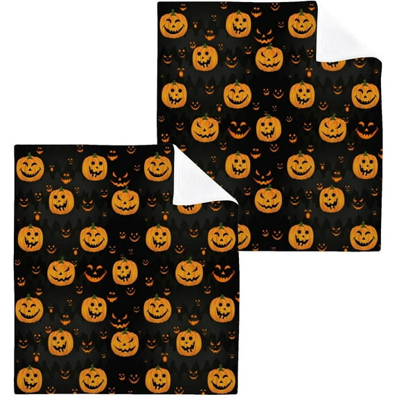 SKYSONIC Halloween Pumpkin Washcloths Set of 6, Highly Absorbent Soft Cotton Fingertip Towels for Bathroom, Kitchen, Gym, Spa, Home Decor, 12 x 12 Inch