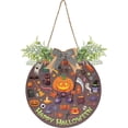 thumbnail image 1 of SKYSONIC Halloween Welcome Sign Front Door Decoration Round Door Hanging Sign Porch Decorations for Home Outdoor Indoor Holiday Fall Halloween Christmas - 11.8x11.8 inch, 1 of 7