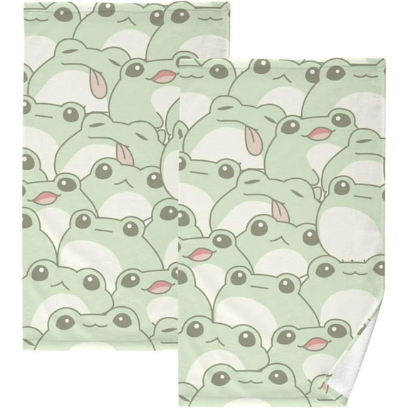 SKYSONIC Hand Towels Cute Frogs Print, Cotton Bath Towels Drying Face Hands Body Thin Water Absorbent Lightweight Quickdry Washcloth for Bathroom Ktichen Travel Gym 2 PCS 16×28 in