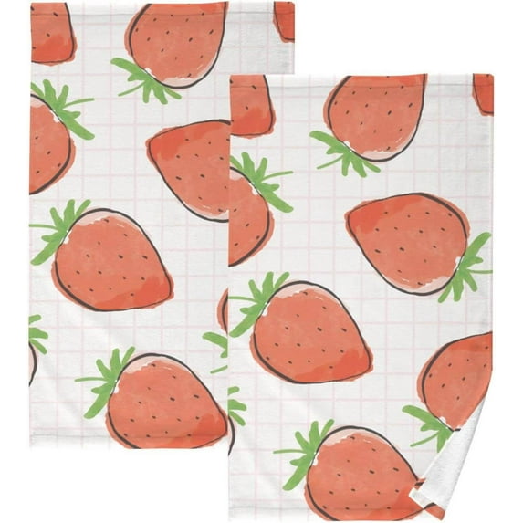 SKYSONIC Hand Towels Doodle Strawberry Patterned 2 PCS, Cotton Bath Towel for Drying Face Hands Body ,Absorbent Lightweight Towels for Bathroom Ktichen Travel Gym, 16"x28"