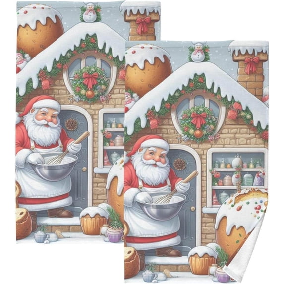 SKYSONIC Hand Towels Set - Christmas Santa Home Print for Bathroom Kitchen Travel 16×28 in/2 Pcs, Cotton Bath Towels Lightweight Quickdry for Bathroom Ktichen Travel SPA Gym