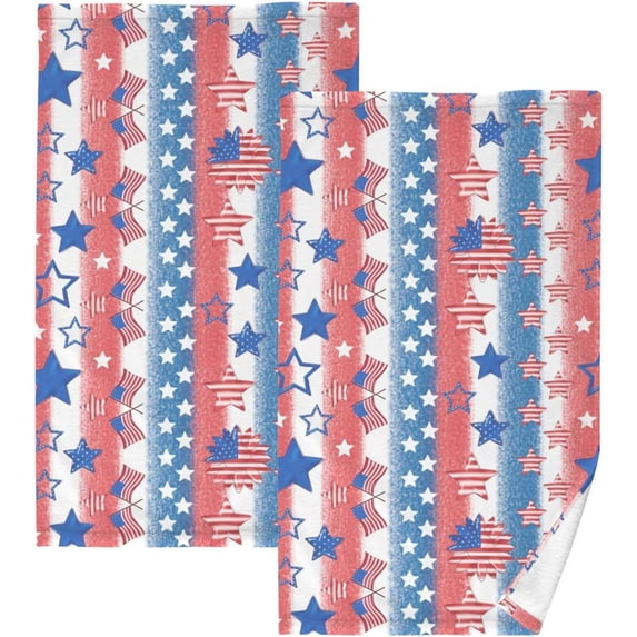 SKYSONIC Hand Towels USA Elements Stripe Patterned 2 PCS, Cotton Bath Towel for Drying Face Hands Body ,Absorbent Lightweight Towels for Bathroom Ktichen Travel Gym, 16"x28"