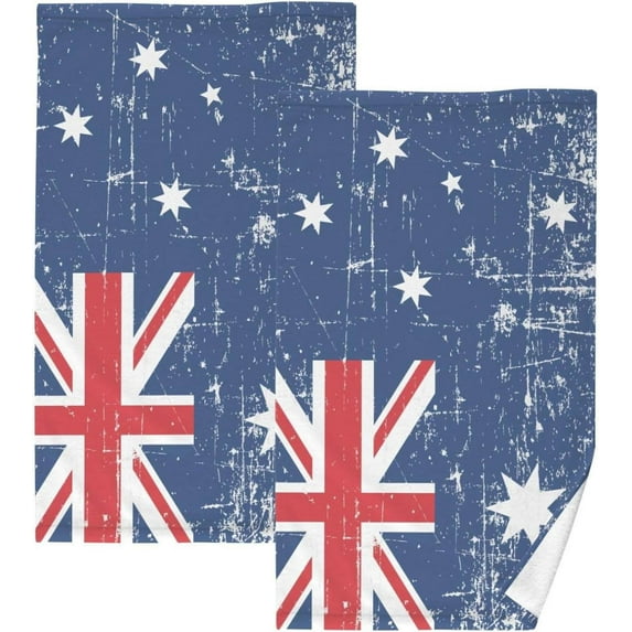 SKYSONIC Hand Towels Vintage Australia Flag Patterned 2 PCS, Cotton Bath Towel for Drying Face Hands Body ,Absorbent Lightweight Towels for Bathroom Ktichen Travel Gym, 16"x28"