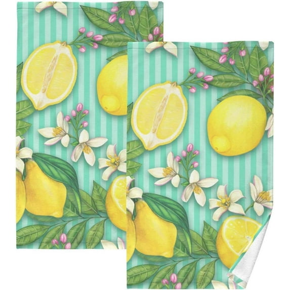 SKYSONIC Hand Towels Watercolor Lemons Patterned 2 PCS, Cotton Bath Towel for Drying Face Hands Body ,Absorbent Lightweight Towels for Bathroom Ktichen Travel Gym, 16"x28"