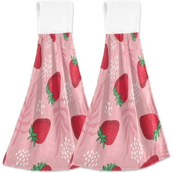SKYSONIC Hanging Kitchen Towel 12 x 17 Inch Red Strawberry Towel Set 2 Pieces of Dry Towels for Kitchen, Bathroom, Laundry Room Table